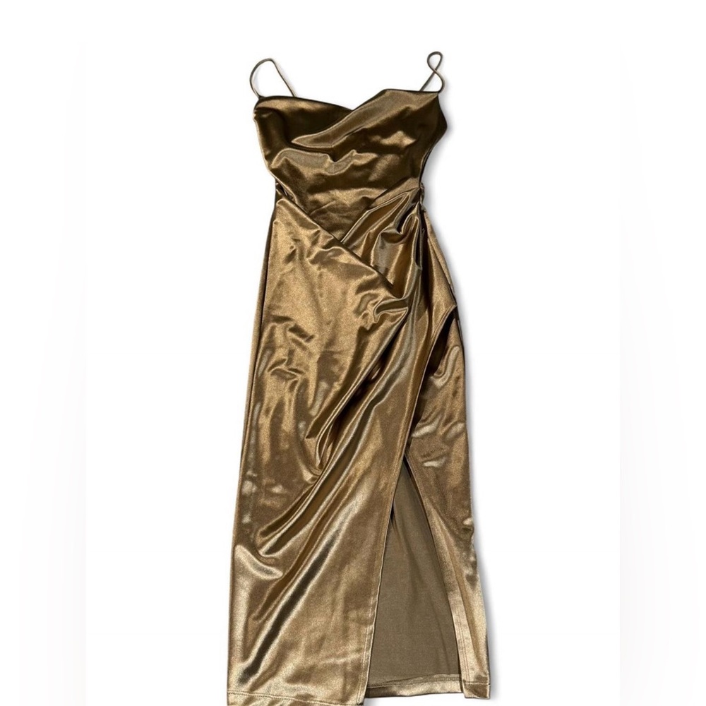 Windsor Strapless Gold Satin Dress